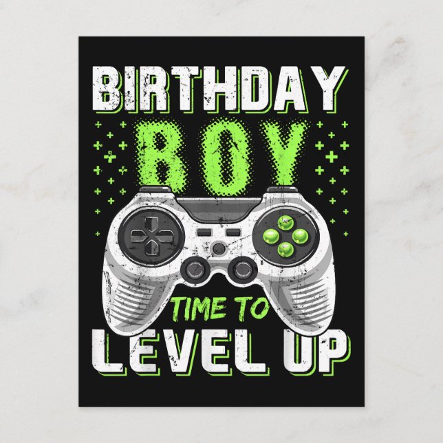 Cartão De Informações Jogo de Vídeo do Birthday Boy Level Up (Frente)