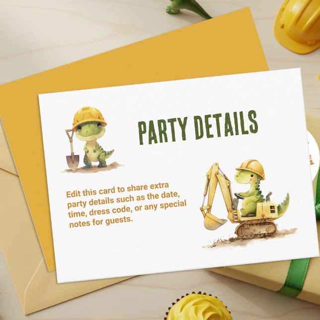 Cartão De Informações Jurassic Construction Zone Boy Birthday Party (Criador carregado)