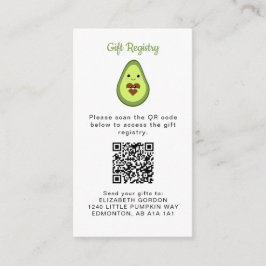 Cartão De Informações Kawaii Avocado Chá de fraldas QR Code Gift Registr