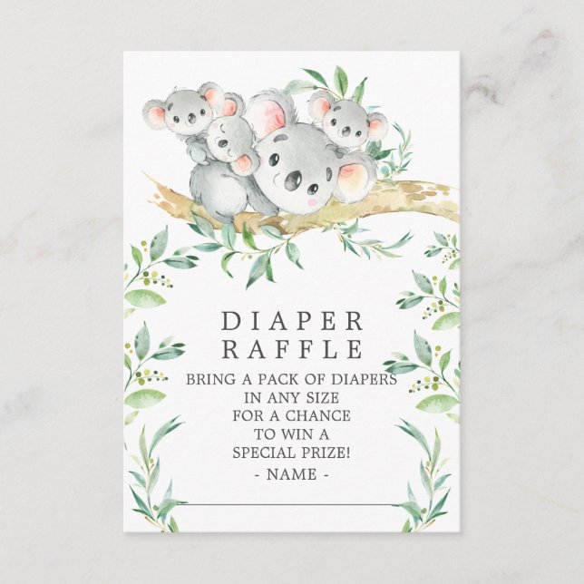 Cartão De Informações Koala Triplets Chá de fraldas Fralda Raffle Ticket (Frente)