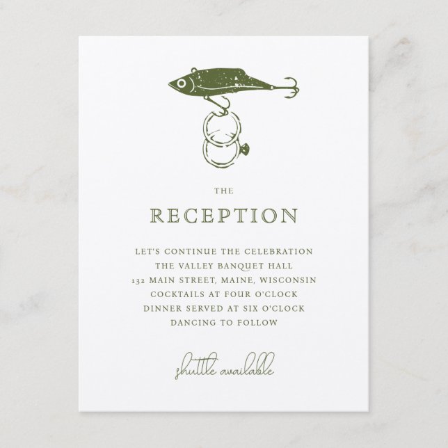 Cartão De Informações Kraft Brown Rustic Fish Lure Rings Moss Green (Frente)