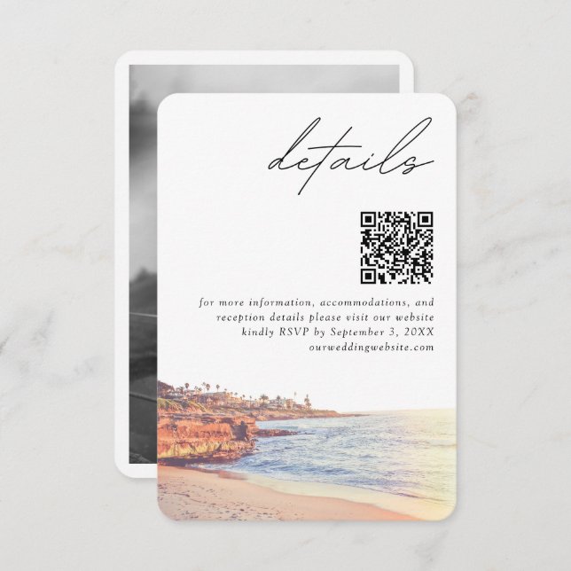 Cartão De Informações La Jolla Wedding Modern Details QR Code (Frente/Verso)