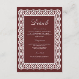 Cartão De Informações Lace Burgundy Wedding Details Enclosure Card