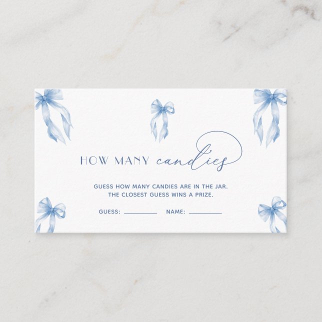 Cartão De Informações Laço Azul Empoeirado Jogo Adivinhe Quantos Doces (Frente)