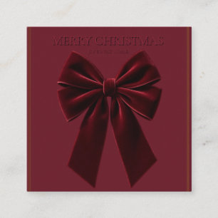 Cartão De Informações Laço de Natal Alegre em Veludo Burgundy Elegante