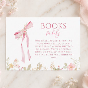 Cartão De Informações Laço Floral Elegante Livros para Bebê Menina de Fl