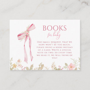 Cartão De Informações Laço Floral Elegante Livros para Bebê Menina de Fl