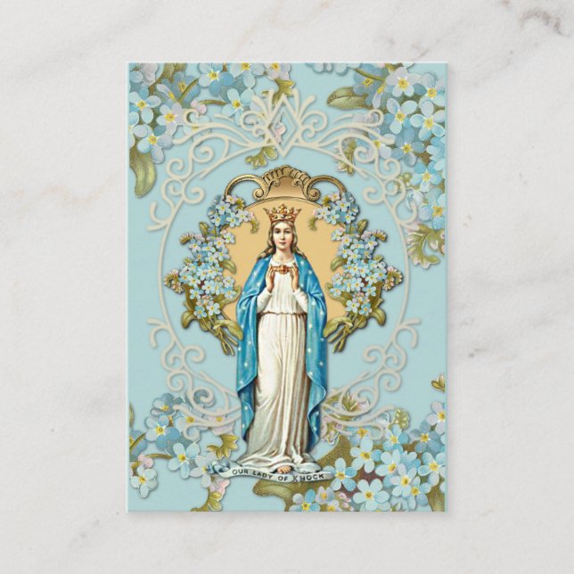 Cartão De Informações Lady Knock Virgin Mary Prayer Floral (Frente)
