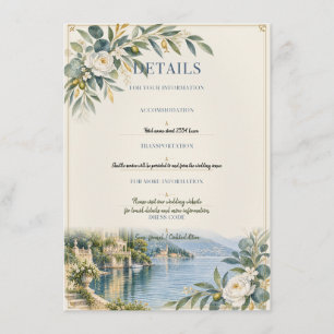 Cartão De Informações Lago de Como Detalhes de Casamento Elegantes Azu