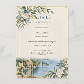 Cartão De Informações Lago de Como | Detalhes de Casamento Elegantes Azu