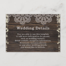 Cartão De Informações Lâmpadas Rustic Wood String DETALHES DE Casamento