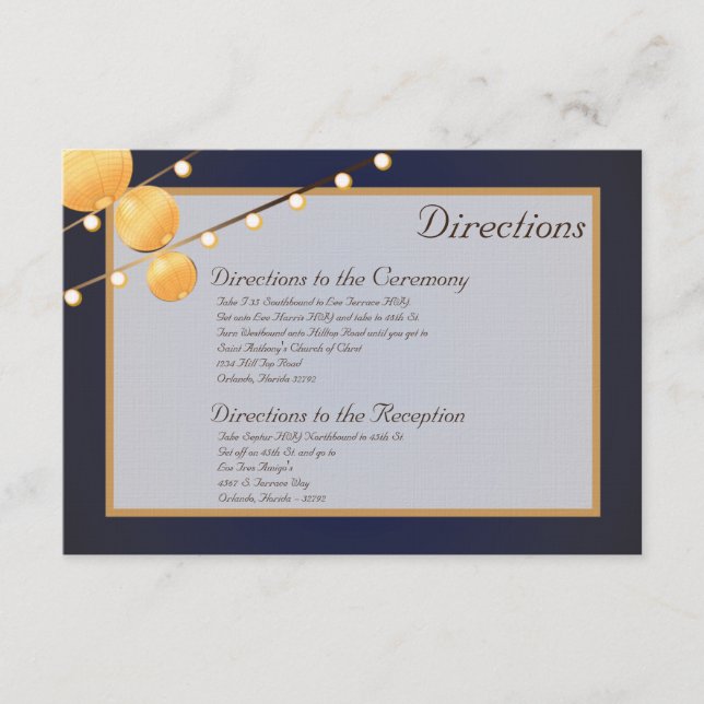 Cartão De Informações Lanternas de papel da placa de direção 3x5 em tons (Frente)