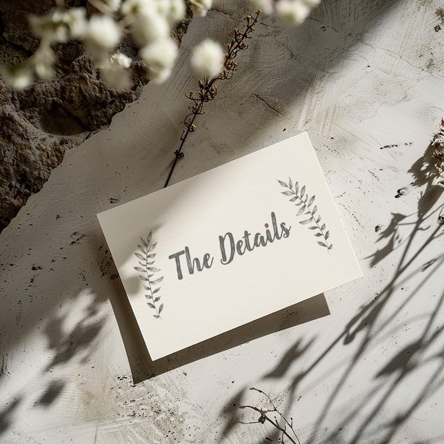 Cartão De Informações Lápis desenhados Folhas Os Detalhes (Light and simple "The Details" wedding enclosure card with pencil drawn style leaves)
