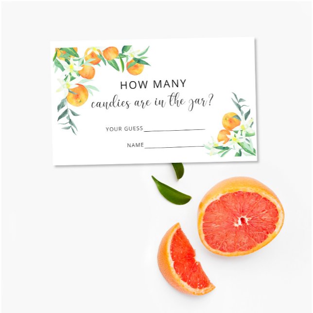 Cartão De Informações Laranja-aquarela quantos doces estão no vidro (Criador carregado)