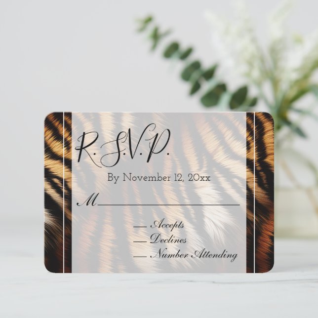 Cartão De Informações Laranja Black Tiger Stripes Animal Casamento RSVP (Em pé/Frente)