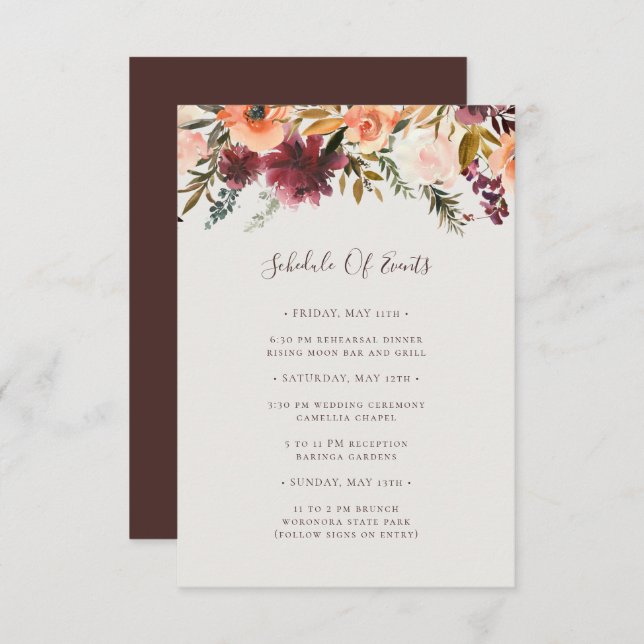 Cartão De Informações Laranja Borboleta | Calendário de eventos Beige (Frente/Verso)