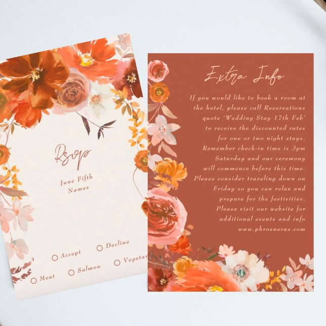 Cartão De Informações Laranja Queimada Terracotta Floral Informações Ext (Criador carregado)