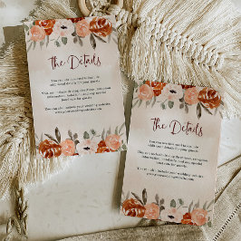 Cartão De Informações Laranja Rústico Boho | Detalhes de Casamento em Aq