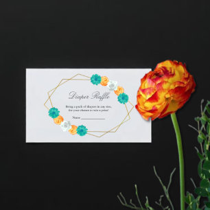 Cartão De Informações Laranja Teal Floral Fralda Geométrica Bebê Raffle