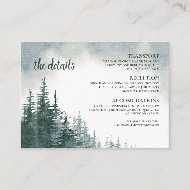 Cartão De Informações Lauren Detail 3.5x2.5 Casamento Evergreen de inver (Frente)