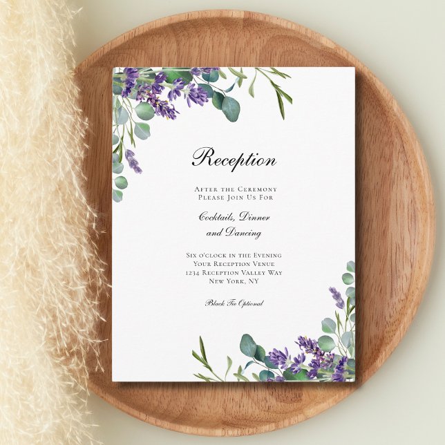 Cartão De Informações Lavanda Eucalytus Floral Recepção de casamento (Lavender Eucalyptus Purple Greenery Wedding Reception card. Elegant Trendy)