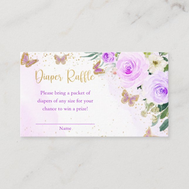 Cartão De Informações Lavanda Floral Butterfly Chá de fraldas Enclosure  (Frente)