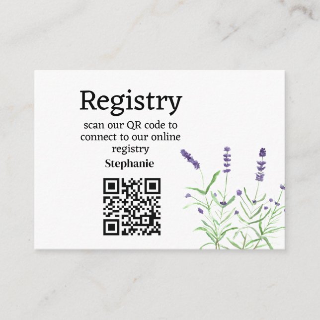 Cartão De Informações Lavanda Floral Chá de panela Registry Enclosure (Frente)