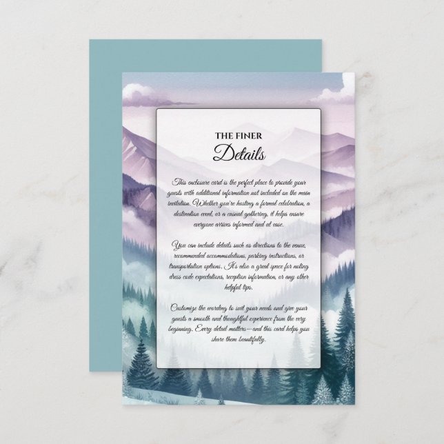 Cartão De Informações Lavanda Frost no Casamento de Névoa Alpina (Frente/Verso)