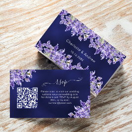 Cartão De Informações Lavanda marinho azul website de casamento QR code 