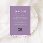 Cartão De Informações Lavanda Regal | Código QR para Detalhes do Convida<br><div class="desc">Estes elegantes cartões de informação de convidado de casamento roxo e lavanda apresentam uma caligrafia moderna de script e um texto branco clássico para uma escolha moderna, ainda que atualizada, para o seu casamento. Você pode usar esses cartões para dirigir, receber ou transportar informações, informações sobre hotel ou acomodações e...</div>