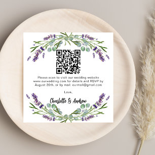 Cartão De Informações Lavanda verde código QR casamento RSVP