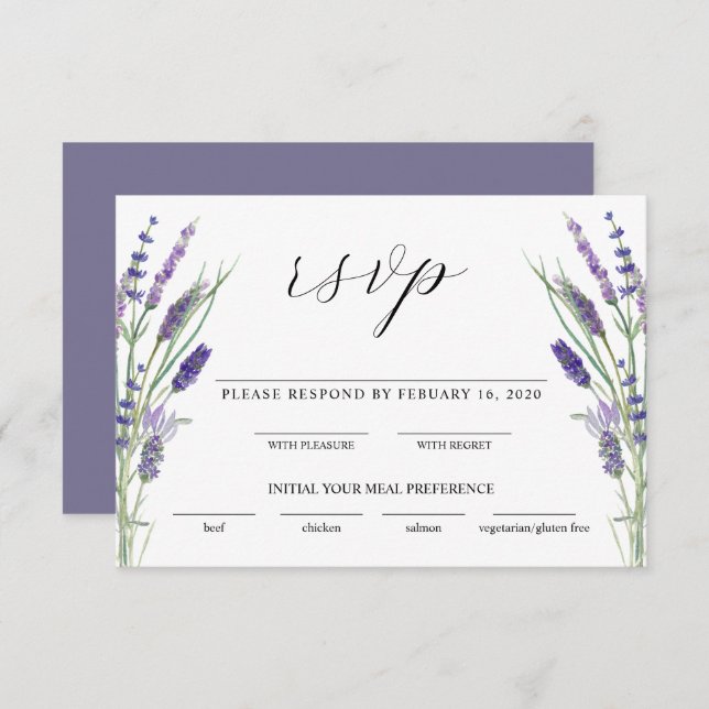 Cartão De Informações Lavanda Verde Lilac Purple Lila Wedding RSVP (Frente/Verso)