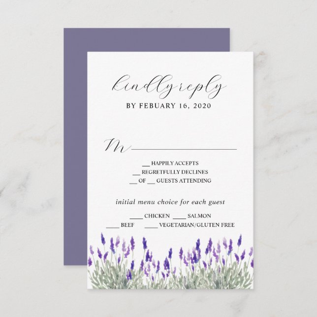 Cartão De Informações Lavanda Verde Lilac Purple Lila Wedding RSVP E (Frente/Verso)