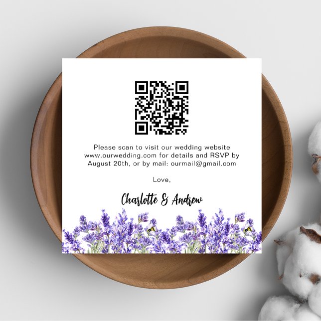 Cartão De Informações Lavandas florais Código QR Casamento RSVP (Criador carregado)