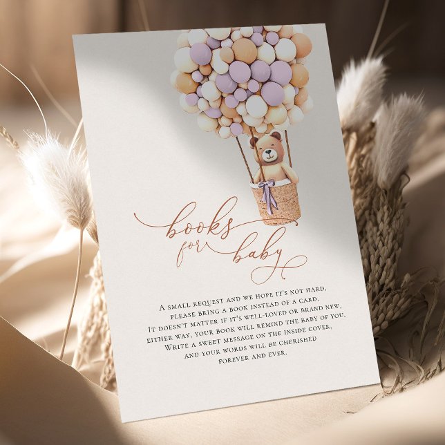 Cartão De Informações Lavender Bear Balloons Baby Books Enclosure Card (Criador carregado)