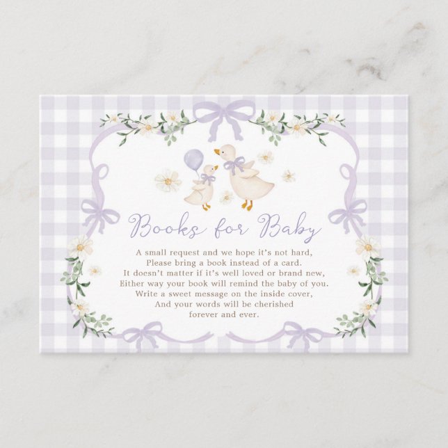 Cartão De Informações Lavender Bow Silly Goose Books for Baby (Frente)