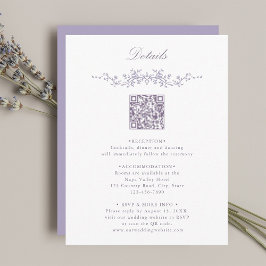 Cartão De Informações Lavender Floral Border QR Code Wedding Details