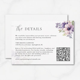Cartão De Informações Lavender Floral Wedding Details Card QR Code 