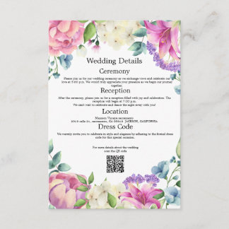 Cartão De Informações Lavender Garden Romantic Floral Wedding Details QR