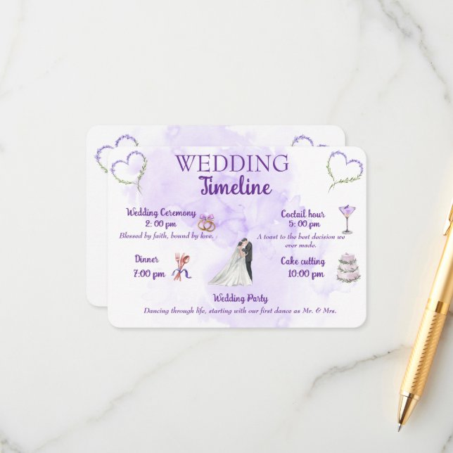 Cartão De Informações Lavender Wedding Timeline Enclosure Card (Frente/Verso In Situ)