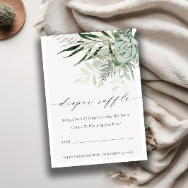 Cartão De Informações Leafy Fern Succult Fralda Raffle Chá de fraldas