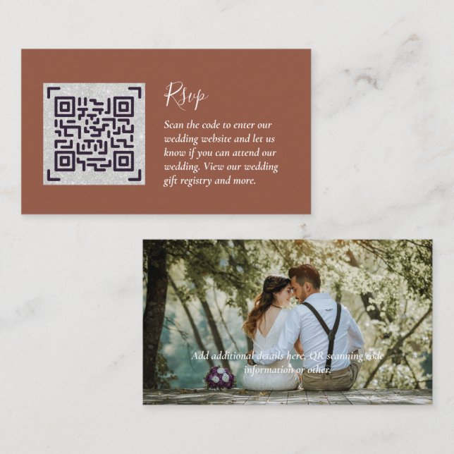 Cartão De Informações LeahG RSVP QR Code PHOTO Details Wedding Card (Frente/Verso)