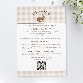 Cartão De Informações Lebre em Aquarela Marrom em Xadrez Bege Rústico