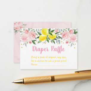 Cartão De Informações Leilão de Fraldas para Bebê Rosa com Dourado Flora