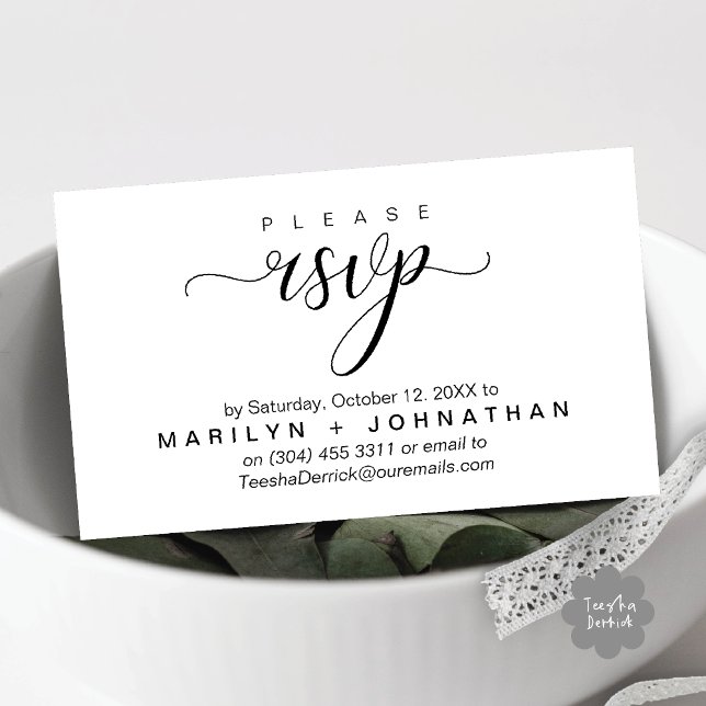 Cartão De Informações Lembrete de Casamento de RSVP Clássico Moderno (Modern Classy RSVP Wedding Website Reminder Enclosure Card White Black)