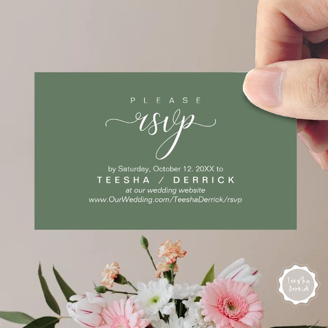 Cartão De Informações Lembrete do Site de Casamento RSVP, Clássica Moder (RSVP Wedding Website Reminder, Modern Classy Enclosure Card, in Forest Sage Green)