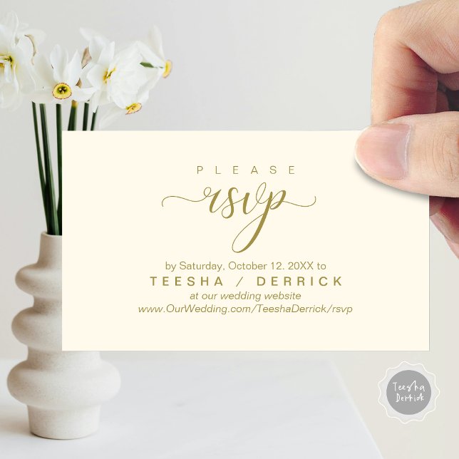 Cartão De Informações Lembrete do Site de Casamento RSVP, Clássica Moder (RSVP Wedding Website Reminder, Modern Classy Enclosure Card, in Retro Yellow Gold)