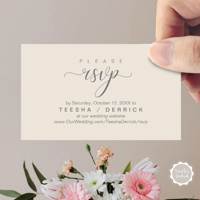 Cartão De Informações Lembrete do Site de Casamento RSVP, Clássica Moder (RSVP Wedding Website Reminder, Modern Classy Enclosure Card, in Cream dark grey)