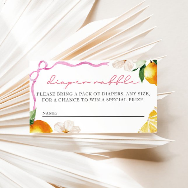 Cartão De Informações Lemon & Bows Baby Shower Diaper Raffle Entry  (Lemons & Bows Diaper Raffle Entry Card)