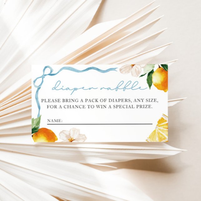 Cartão De Informações Lemon & Bows Baby Shower Diaper Raffle Entry  (Boys Ciao Baby Lemon and Bows Diaper Raffle Entry Card)